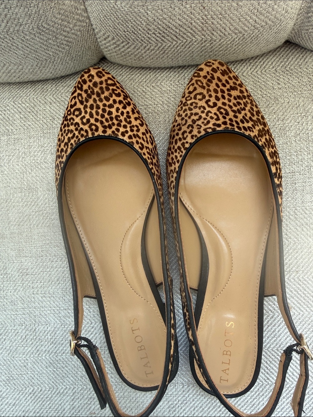 Talbots Leopard-Print Pointed Toe Slingback Flats in Tan and Black